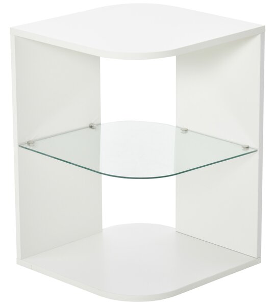 HOMCOM Comodino Moderno a 3 Livelli con Ripiano Regolabile, in Truciolato e Vetro Temperato, 40x40x56 cm, Bianco