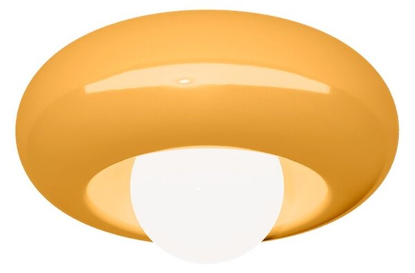 Applique Vintage Bumbum Ceramica Gialla Vetro Bianco Opalino 1 Luce E27 D40,5Cm