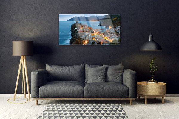 Quadro vetro Città di mare Montagne Paesaggio 100x50 cm 2 appendini