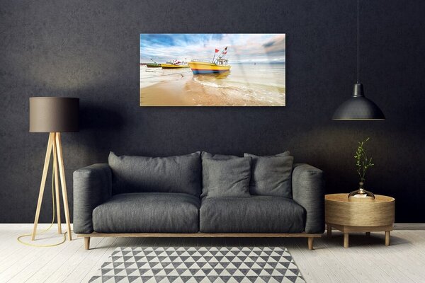 Quadro di vetro Barche Spiaggia Mare Paesaggio 100x50 cm 2 appendini