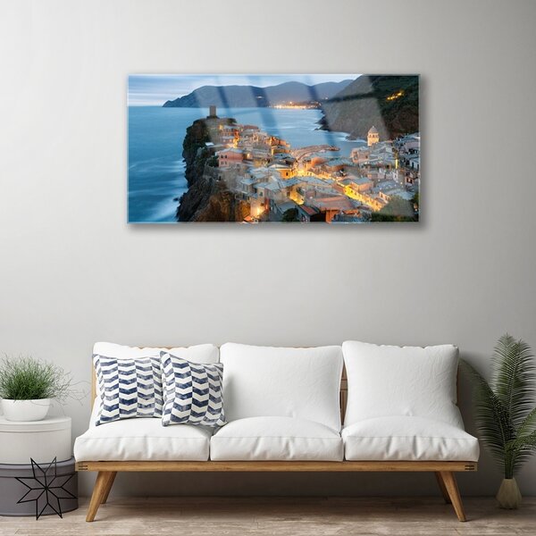 Quadro vetro Città di mare Montagne Paesaggio 100x50 cm 2 appendini