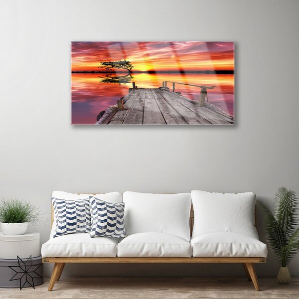 Quadro in vetro Molo Lago Architettura 100x50 cm 2 appendini