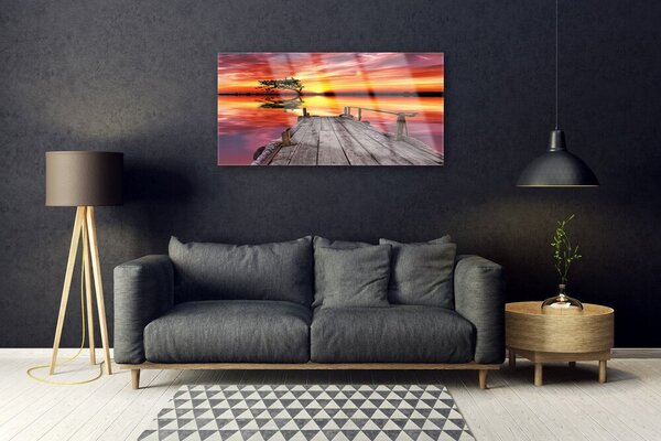 Quadro in vetro Molo Lago Architettura 100x50 cm 2 appendini
