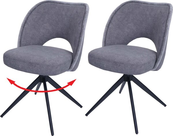 Set di 2 sedie per sala da pranzo HWC-N72, sedia da cucina imbottita, girevole a ritorno automatico, tessuto/tessuto (420g/m²) Oeko-Tex ~ grigio scuro