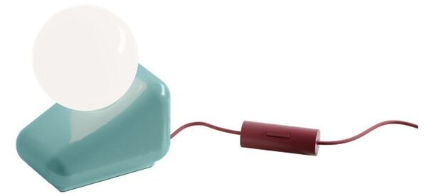 Lampada Da Tavolo Vintage Flip Ceramica Azzurra Vetro Opalino 1 Luce G9