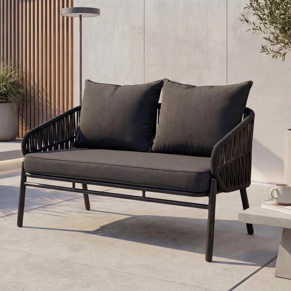 Panchina da giardino in alluminio MCW-P90, divano da giardino Panchina da esterno, tessuto intrecciato Rope/tessile (180 g/m²) ~ antracite