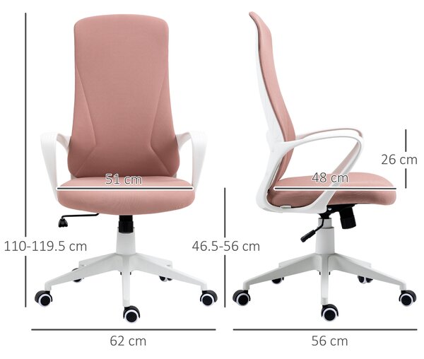 Vinsetto Sedia da Ufficio Ergonomica e Imbottita con Altezza Regolabile e Dondolo, 62x56x110-119.5 cm, Rosa | Aosom Italy
