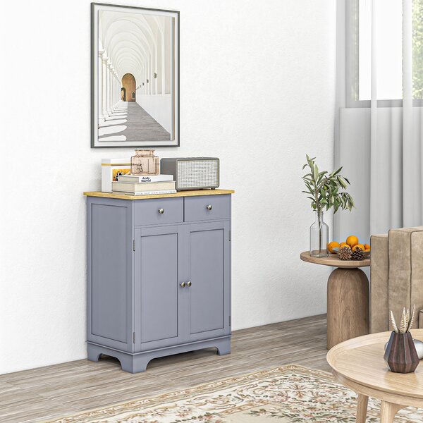 HOMCOM Mobile da salotto con armadi a doppia porta, 2 cassetti e mensole regolabili, 68x40,3x85cm, grigio e legno naturale