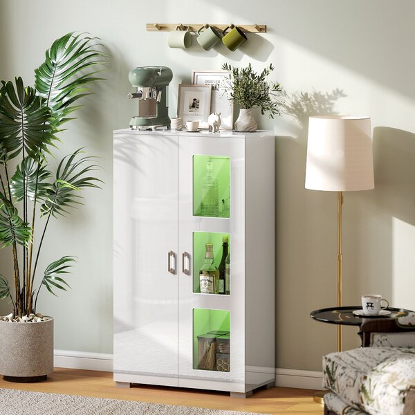 HOMCOM Buffet con LED RGB 16 colori e telecomando, alta lucidità, porte in vetro, ripiani in vetro, 71x35x126cm, bianco | Aosom Italy