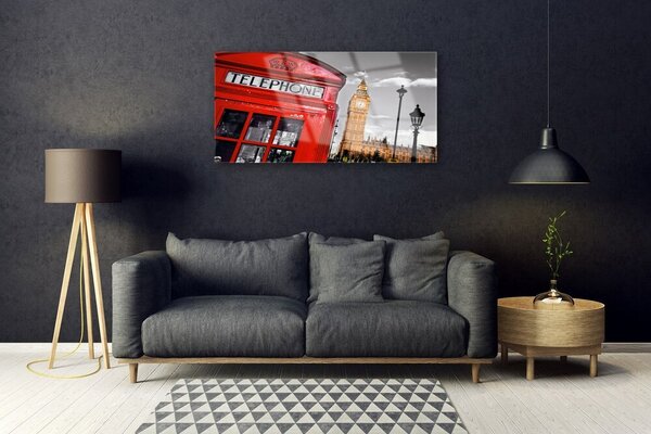 Quadro in vetro Casella telefonica di Londra 100x50 cm 2 appendini