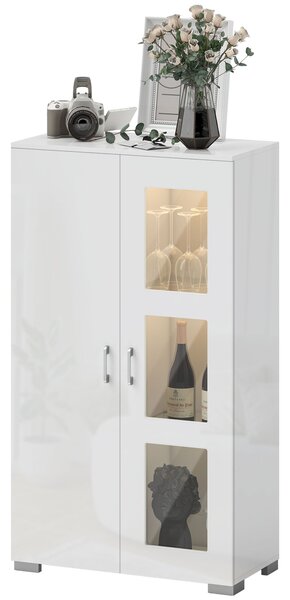 HOMCOM Buffet con LED RGB 16 colori e telecomando, alta lucidità, porte in vetro, ripiani in vetro, 71x35x126cm, bianco | Aosom Italy