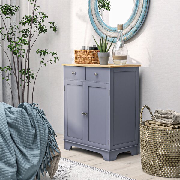 HOMCOM Mobile da salotto con armadi a doppia porta, 2 cassetti e mensole regolabili, 68x40,3x85cm, grigio e legno naturale
