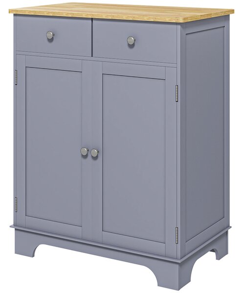 HOMCOM Mobile da salotto con armadi a doppia porta, 2 cassetti e mensole regolabili, 68x40,3x85cm, grigio e legno naturale