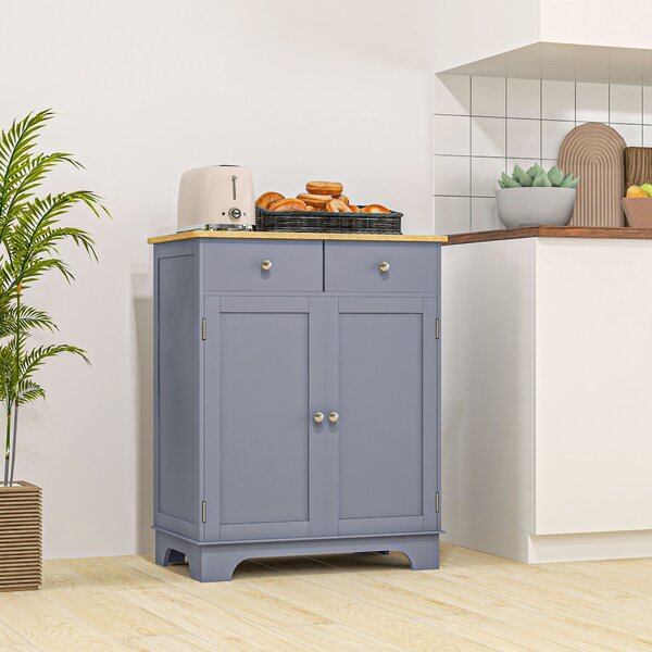 HOMCOM Mobile da salotto con armadi a doppia porta, 2 cassetti e mensole regolabili, 68x40,3x85cm, grigio e legno naturale