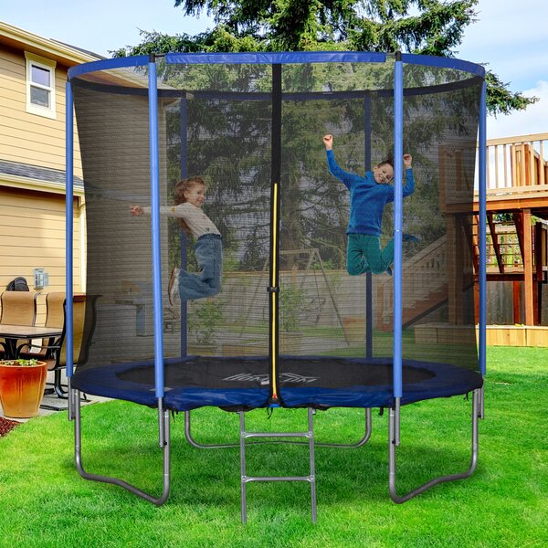 HOMCOM Tappeto Elastico per Bambini e Adulti con Rete e Bordo Imbottito, Giochi da Giardino e Casa Φ244x240cm Blu e Nero|Aosom