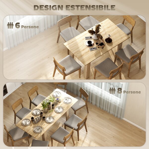HOMCOM Tavolo Allungabile da Pranzo per 6-8 Persone, 140-180 x 80 cm, Colore Legno | Aosom Italy