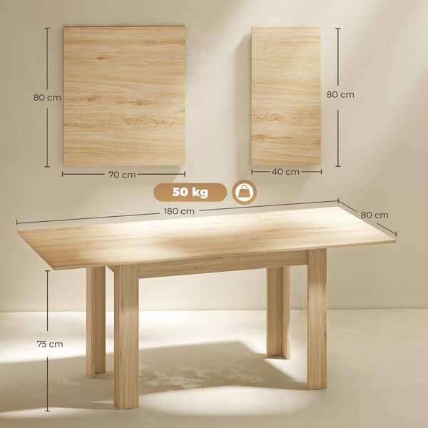 HOMCOM Tavolo Allungabile da Pranzo per 6-8 Persone, 140-180 x 80 cm, Colore Legno | Aosom Italy