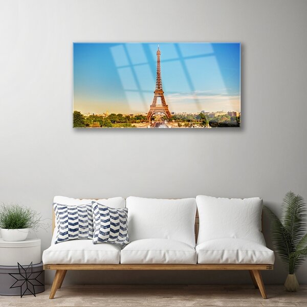 Quadro in vetro Torre Eiffel Parigi Città 100x50 cm 2 appendini