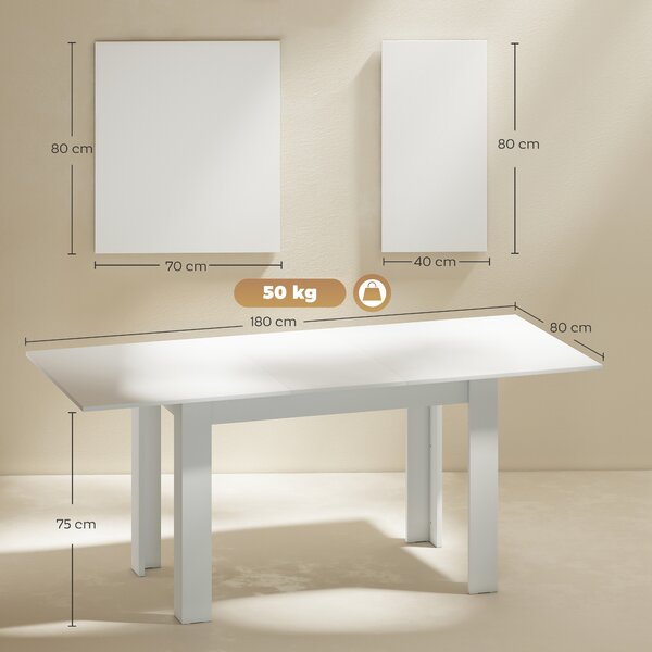 HOMCOM Tavolo Allungabile da Pranzo per 6-8 Persone, 140-180 x 80 cm, Bianco | Aosom Italy