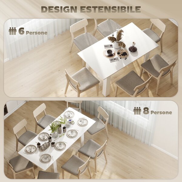 HOMCOM Tavolo Allungabile da Pranzo per 6-8 Persone, 140-180 x 80 cm, Bianco | Aosom Italy