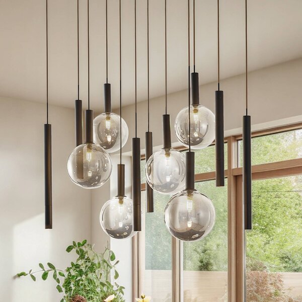 Lampada a sospensione in vetro Lumavia Lucande, dimmerabile, Nero, Soggiorno / Sala da pranzo, Vetro, Moderno, Lampada a sospensione