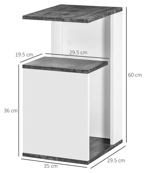 HOMCOM Set 2 Comodini Moderni dal Design Irregolare con Ripiano Aperto in Truciolato, 35x29.5x60 cm, Grigio e Bianco | Aosom Italy