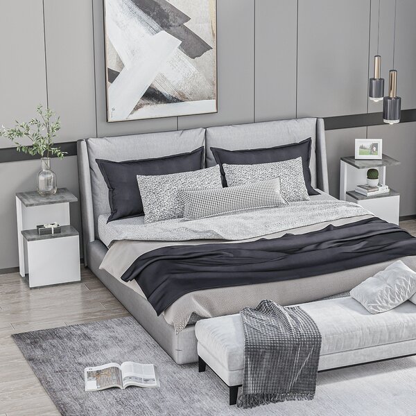 HOMCOM Set 2 Comodini Moderni dal Design Irregolare con Ripiano Aperto in Truciolato, 35x29.5x60 cm, Grigio e Bianco | Aosom Italy