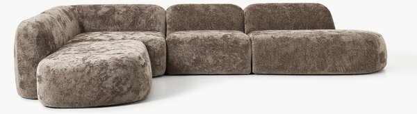 Divano angolare componibile 4 posti in teddy bouclé con chaise longue Wolke