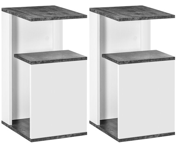 HOMCOM Set 2 Comodini Moderni dal Design Irregolare con Ripiano Aperto in Truciolato, 35x29.5x60 cm, Grigio e Bianco | Aosom Italy