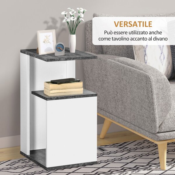 HOMCOM Set 2 Comodini Moderni dal Design Irregolare con Ripiano Aperto in Truciolato, 35x29.5x60 cm, Grigio e Bianco | Aosom Italy