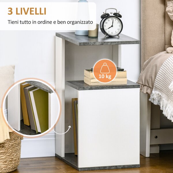 HOMCOM Set 2 Comodini Moderni dal Design Irregolare con Ripiano Aperto in Truciolato, 35x29.5x60 cm, Grigio e Bianco | Aosom Italy