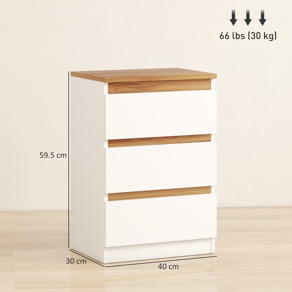 HOMCOM Comodino, Set di 2 Tavolini con 3 Cassetti, Comodino, Comodino per Camera da Letto, Soggiorno, 40 x 30 x 59,5 cm, Bianco | Aosom Italy