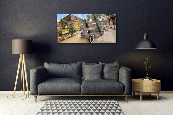 Quadro vetro Architettura delle auto d'epoca 100x50 cm 2 appendini