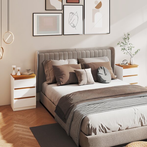 HOMCOM Comodino, Set di 2 Tavolini con 3 Cassetti, Comodino, Comodino per Camera da Letto, Soggiorno, 40 x 30 x 59,5 cm, Bianco | Aosom Italy