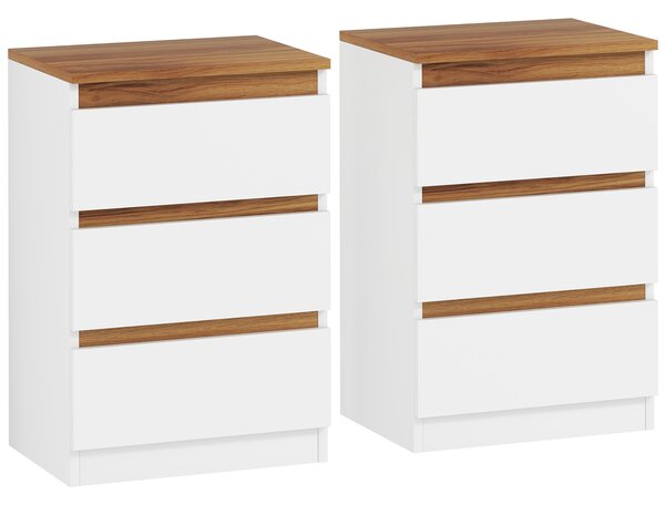 HOMCOM Comodino, Set di 2 Tavolini con 3 Cassetti, Comodino, Comodino per Camera da Letto, Soggiorno, 40 x 30 x 59,5 cm, Bianco | Aosom Italy