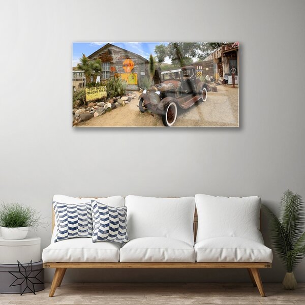 Quadro vetro Architettura delle auto d'epoca 100x50 cm 2 appendini