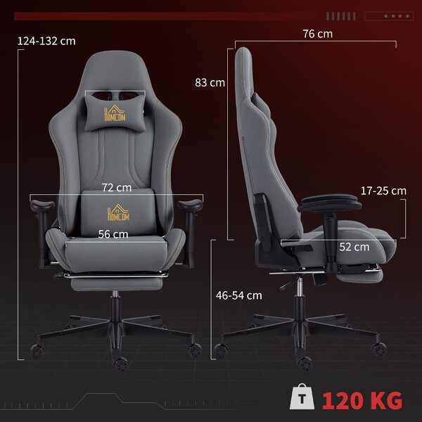 HOMCOM Sedia da Gaming Ergonomica con Braccioli Regolabili, 76x72x132 cm, Grigia | Aosom Italy