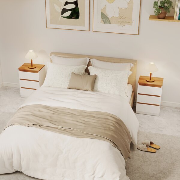 HOMCOM Comodino, Set di 2 Tavolini con 3 Cassetti, Comodino, Comodino per Camera da Letto, Soggiorno, 40 x 30 x 59,5 cm, Bianco | Aosom Italy