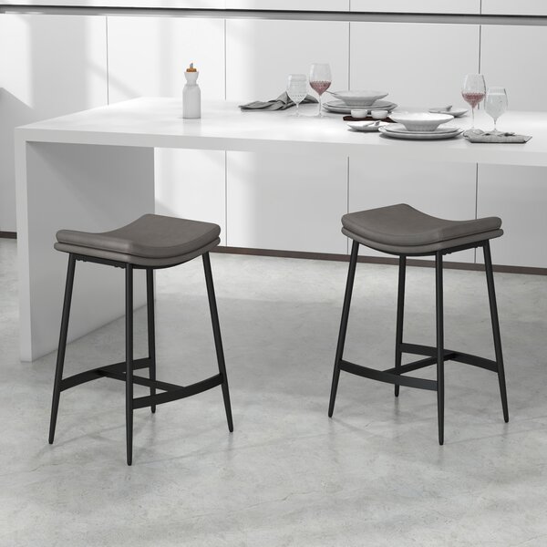 HOMCOM Set di 2 Sgabelli da Bar, con Sedili Imbottiti e Telaio in Acciaio, Capacità di Carico 120 kg, Grigio | Aosom Italy