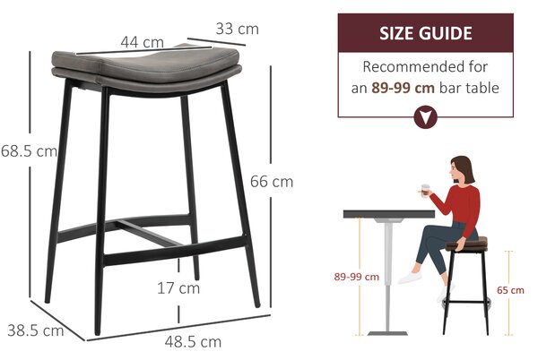 HOMCOM Set di 2 Sgabelli da Bar, con Sedili Imbottiti e Telaio in Acciaio, Capacità di Carico 120 kg, Grigio | Aosom Italy