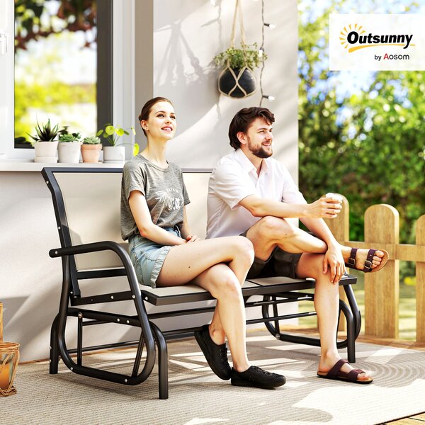 Outsunny Panchina a Dondolo da Giardino a 2 Posti in Metallo e Tessuto a Rete Traspirante, 120x70x85cm, Beige