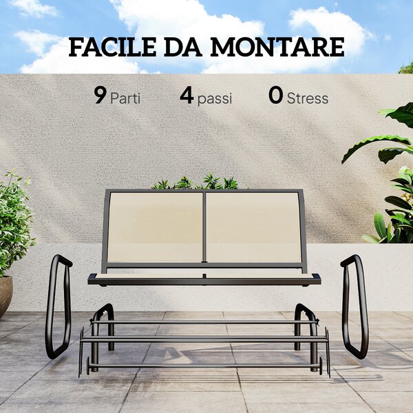 Outsunny Panchina a Dondolo da Giardino a 2 Posti in Metallo e Tessuto a Rete Traspirante, 120x70x85cm, Beige