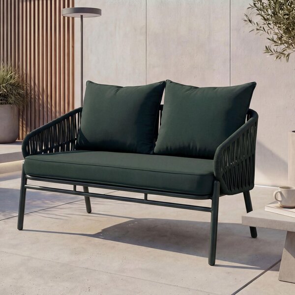 Panchina da giardino in alluminio MCW-P90, divano da giardino Panchina da esterno, tessuto intrecciato Rope/tessile (180 g/m²) ~ verde