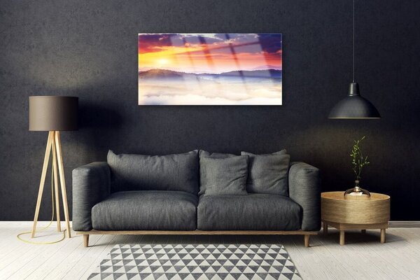 Quadro in vetro Paesaggio del sole di montagna 100x50 cm 2 appendini