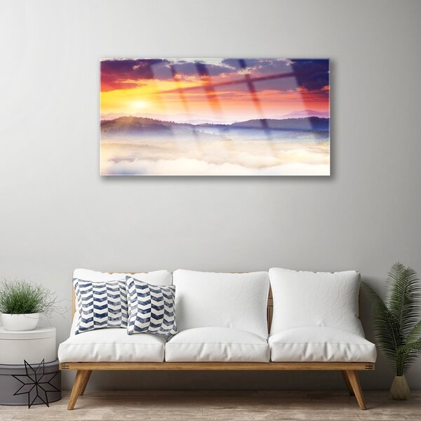 Quadro in vetro Paesaggio del sole di montagna 100x50 cm 2 appendini