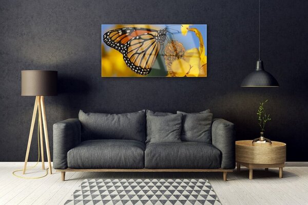 Quadro in vetro Farfalla Fiore Natura 100x50 cm 2 appendini