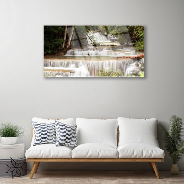 Quadro vetro Cascata Foresta Natura 100x50 cm 2 appendini