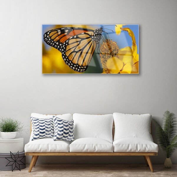 Quadro in vetro Farfalla Fiore Natura 100x50 cm 2 appendini