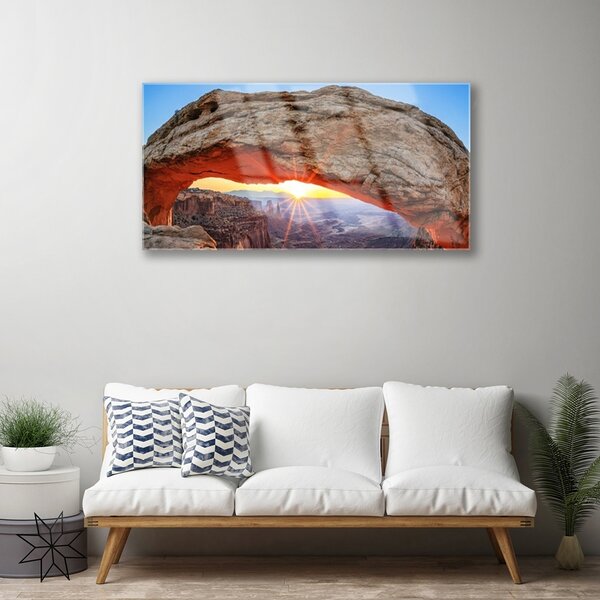 Quadro in vetro Paesaggio Rock Sun 100x50 cm 2 appendini