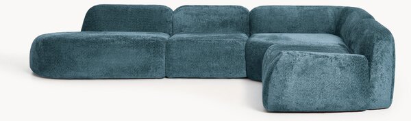 Divano angolare componibile 4 posti con chaise longue in teddy bouclé Wolke